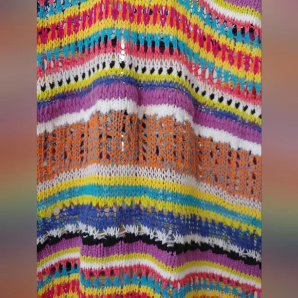 Trina Turk Crochet Sleeveless Tank Sweater Vest Sz S Textured Multicolor Stripes - Picture 9 of 12